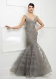 Amelie Rocky Cap Sleeve V-Neck Lace Applique Mermaid Evening Gowns Formal Dresses