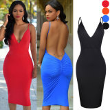 Sexy Deep V-Neck Backless Bodycon Club Dress, Women's Cocktail Party Dress