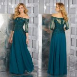 Long Sleeves Beaded Chiffon Mother Dress Ladies Green Evening Gown