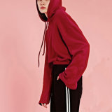 Wholesale Custom Women Blank Red Drop Shoulder Crop Streetwear Hoodie
