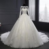 Real Long Sleeve Ball Gown Big Train Bridal Wedding Dress