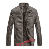 Men Leisure Adult Leather Waterproof Brown Jacket (J-1614)