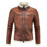 Brown Color Man's Thick High Quality Zipper Leather Jacket, Leather Clothing for Winter