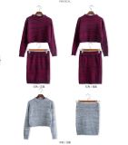 Ws1141 Women Ladies Long Sleeve Sweater +Skirt 2PCS Suit