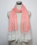 Lady Fashion Cotton Polyester Voile Lace Scarf (YKY1088)