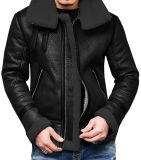 Xiaolv88 Men's Winter Fashion Vintage Faux Leather Bomber Coat Fur Lined Jacket