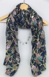 100% Polyester Blue Color Owl Pattern Printing Scarf for Yuang Girls Fashion Accessory