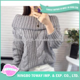 Fashion Hand Knitting Wool 100% Polyester Women Pullover Sweater