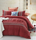 Red Geometry Shape Embroidery and Pleat Bedding Sets