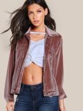 High Quality Women Single Breasted Velvet Jackets with Pockets