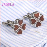VAGULA Lucky Leaf Rosewood Stainless Steel Cuffs Red Wood Cufflinks 360