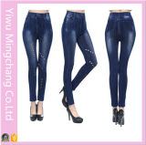 Seamless Cotton Denim Europe and America Hollow Solid Color Leggings