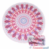 Mandala Pink Microfiber Round Towel with Tassels