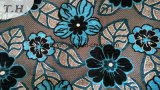 Blue Floral Printed Chenille Upholstery Fabric (fth31890)