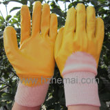 NBR Gloves Half Yellow Nitrile Dipped Gloves Safety Work Glove