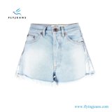 2017 Women Blue Cotton Bleached Denim Shorts