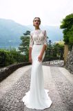 3/4 Sleeve Lace Satin Mermaid Bridal Gown Evening Wedding Dress