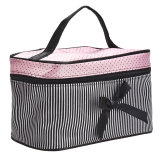 Make up Bags Cosmetic Bag Women Square Bow Striped Make up Case Best Gift Girls