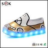 Slip-on LED Light up Children Dance Gold Low Heel Girls Glitter LED Light Shoes for Kids
