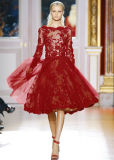 A-Line Long Sleeves Red Lace Bridal Wedding Party Dress E13117
