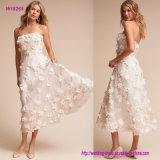 3D Flowers Strapless Tea-Length Wedding Dress
