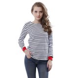 Women Tops O-Neck T-Shirt Long Sleeve Striped T Shirts