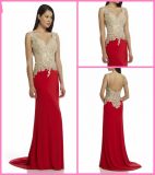 Gold Beads Party Prom Gowns Red Chiffon Homecoming Cocktail Evening Dresses Z9053