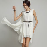 Latest Ladies Fashion White Summer Dress with Belt
