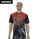 Men's Fashion Top Quality 100% Polyester Red and Black T-Shirt