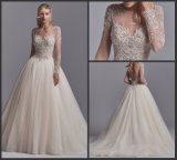 2018 Long Sleeves Bridal Ball Gowns Champagne A-Line Wedding Dress A201710