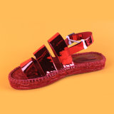 Newest Design PU Leather Buckle Strap Red Flat Espadrilles Sandals