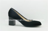 Simple Design Comfort Chunky Heel Leather Lady Shoes