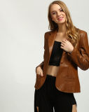 New Designs Hot Sale Brown Jaqueline Faux Leather Blazers for Women