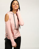Hot Sale New Fashion Pink Cold Shoulder Hoodie for Young Girls