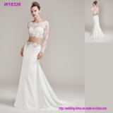 Women Cute Lace Applique Two Piece Long Sleeve Wedding Dress White Dress