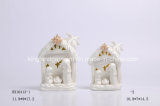 Christmas White Biscuiting Ceramic Cross Nativity Set with LED Tealight