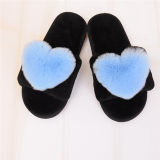 Wholesale Factory Fashion Black Faux Fur Slippers with Rabbit Ear