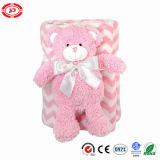 Pink Teddy Bear Fluzzy with Ribbon Toy Gift Set Blanket