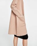 Women Knit Coat with Short Turn-up Sleeves and Pockets