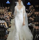 Stunning Lace Half-Sleeves V-Neck Full Length Wedding Dress