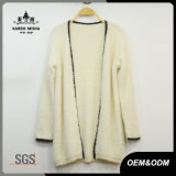 Women Winter Fur Cardigan Sweater with Leather Patch