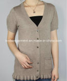 Women Knitted V Neck Short Sleeve with Buttons (11SS-200)