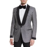 Made to Measure Shawl Collar Satin One Button Front Geometric Print Suit Jacket (SUIT7503)