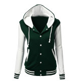 Manufacturer Wholesale Women's Long Sleeves Stylish Color Contrast Green/Ivory Hoodie Jacket