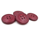Red 4 Holes Leather Buttons with Rounded Rise Edge