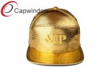 Golden PU Leather Snapback Cap with Metal Patch VIP