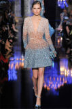 Blue Brown Short Evening Party Gown Elie-Saab Long Sleeves Prom Cocktail Dress Es08