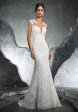 Applique Over Champagne Tulle Sleeveless Mermaid Wedding Dress W1471944