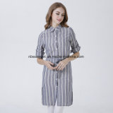 Women Cotton Long Button-Down a Skirt Dress Shirt Blouse Gathered Hi-Low Split Esg10259