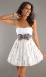 White Bow Beaded Satin Short Prom Dresses (PD3034)